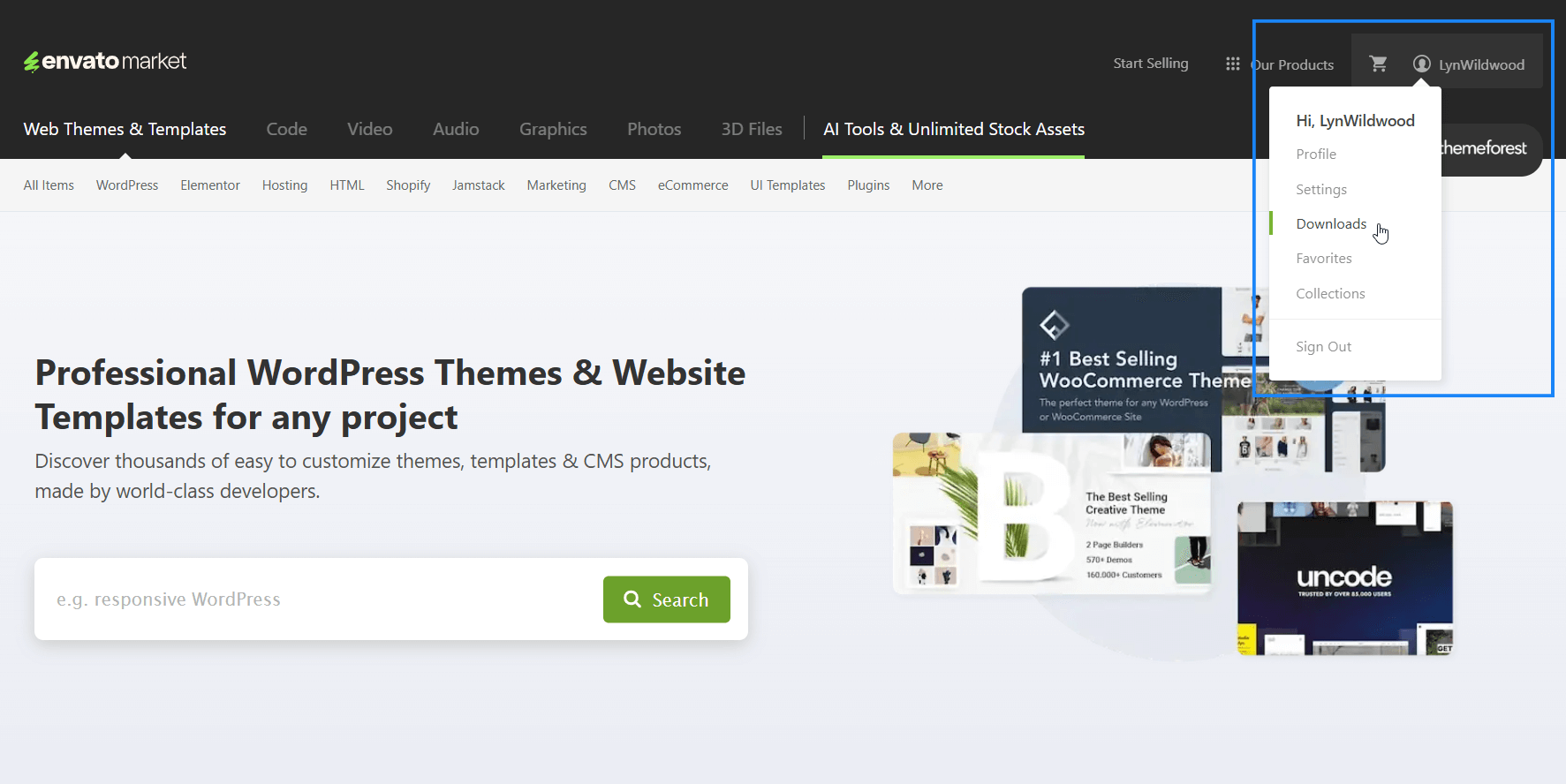 Click Username → Downloads
