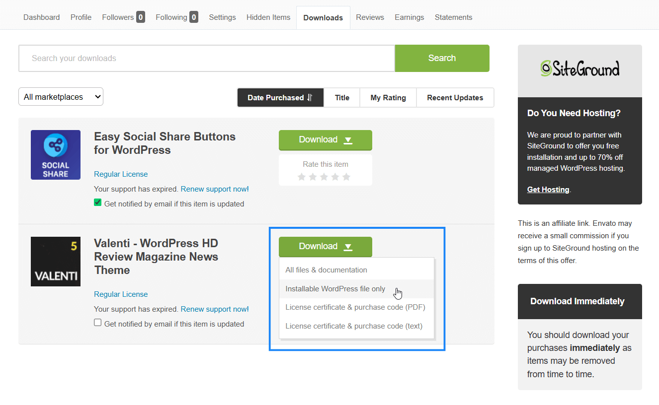 Click Download → Installable WordPress file only