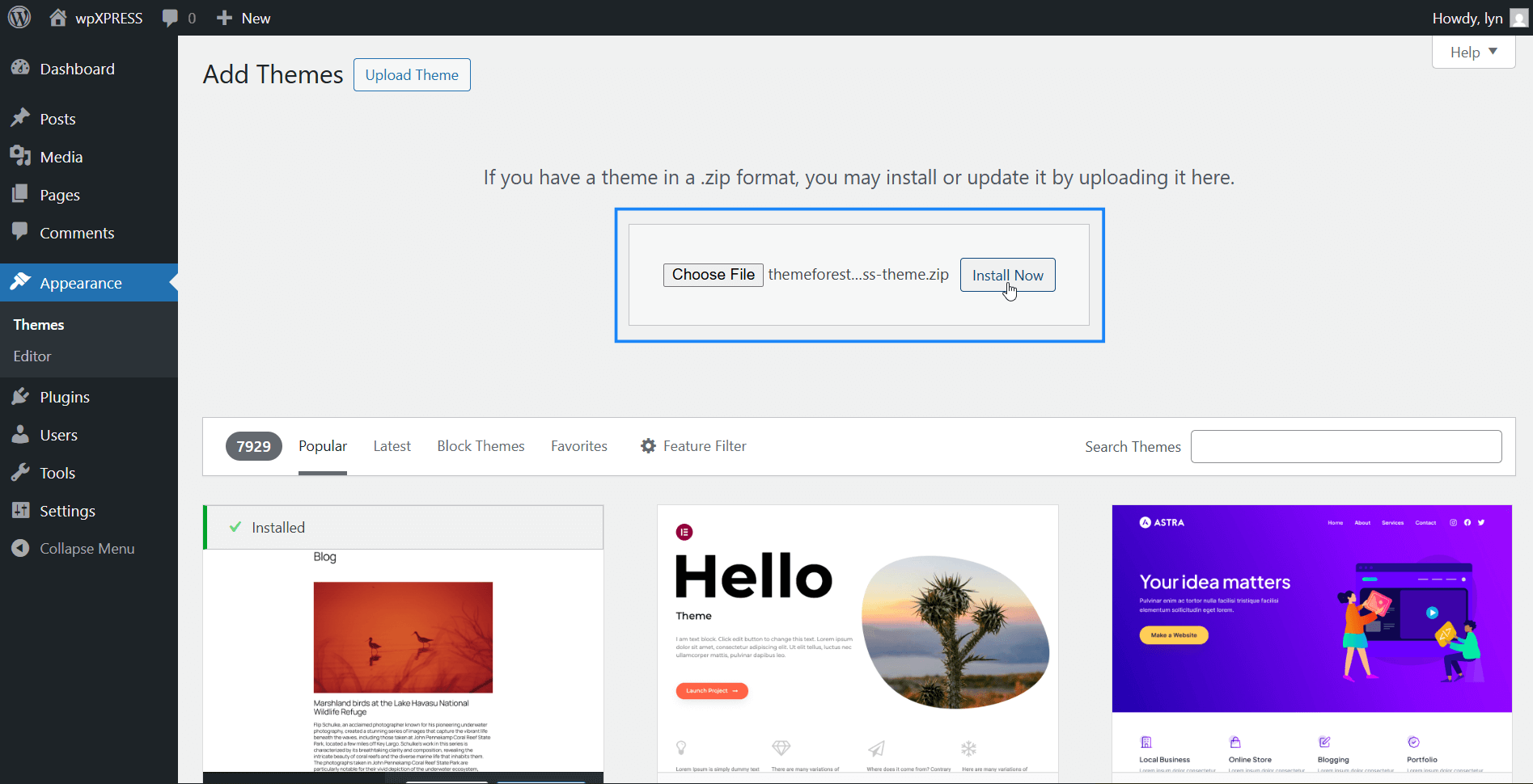 Installing a WordPress theme manually from a ZIP file